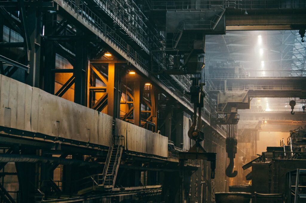 structural steel seen inside a large industrial building